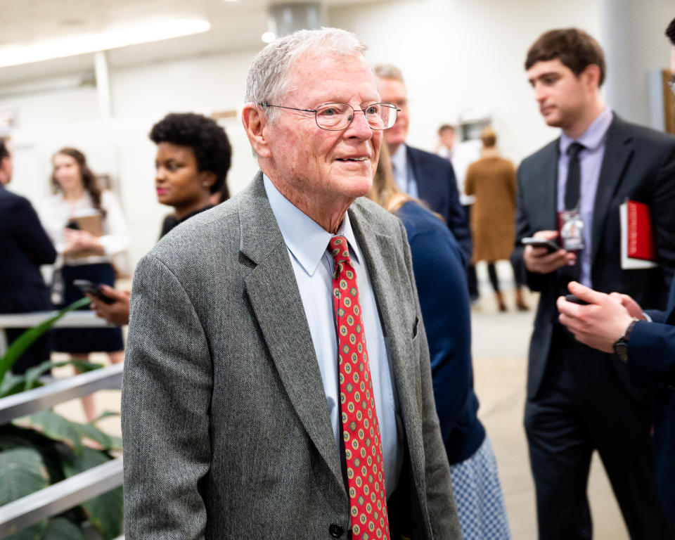 WASHINGTON, DC, UNITED STATES, FEBRUARY 3, 2020: U.S. Senator Jim Inhofe (R-IA) arriving for the Senate impeachment trial.- PHOTOGRAPH BY Michael Brochstein / Echoes Wire/ Barcroft Media (Photo credit should read Michael Brochstein / Echoes Wire/Barcroft Media via Getty Images)