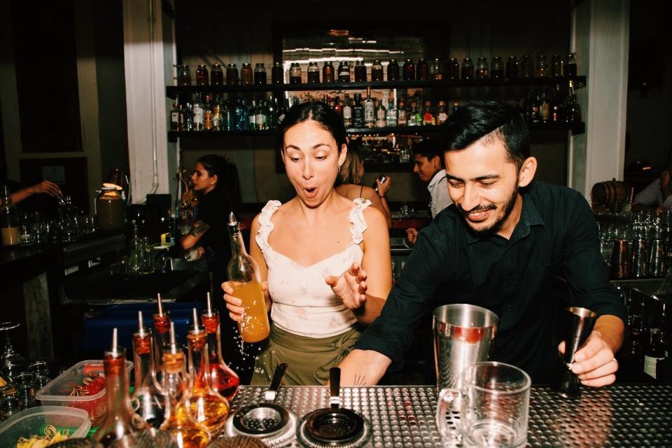 Behind the bar at Alquimico, a cocktail bar in Cartagena.