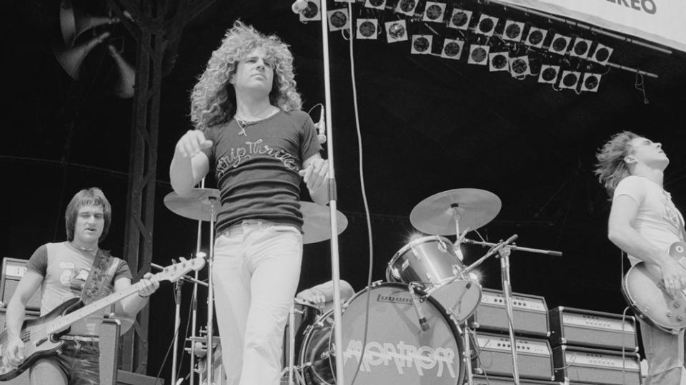 The band Montrose, with Sammy Hagar (center), during a London performance in 1974. 