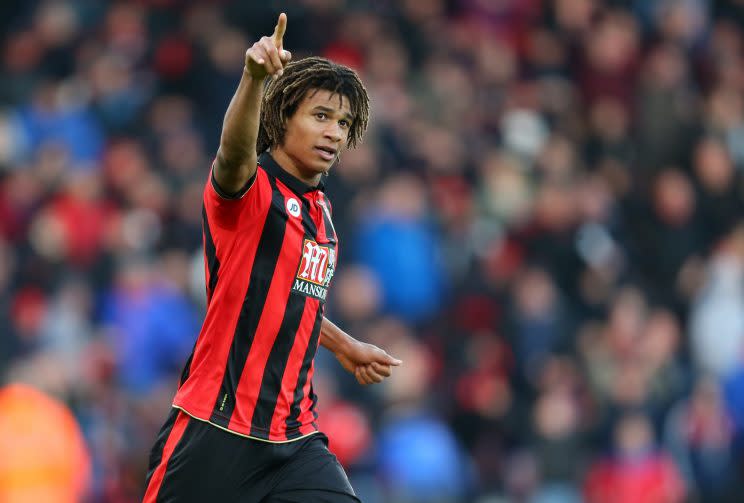 Nathan Aké celebrates after scoring the winning goal against Liverpool