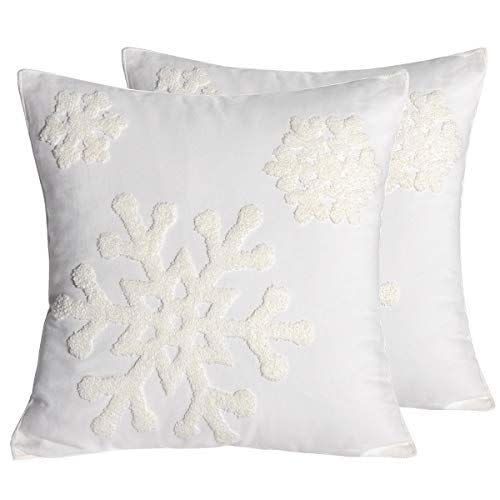 22) Snowflake Embroidered Throw Pillow Cover