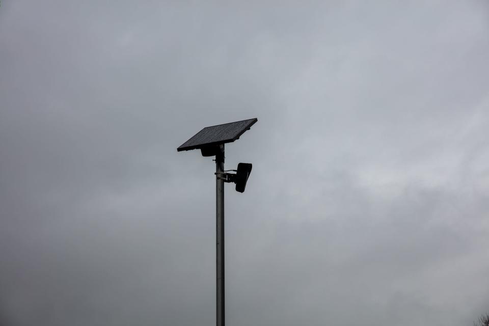 A license plate camera is pictured Friday near the intersection of Secor and Sterns roads in Bedford Township.