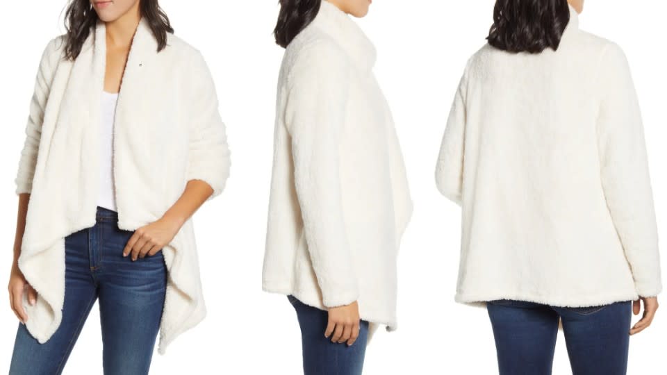 Bobeau Drape Front Fleece Cardigan