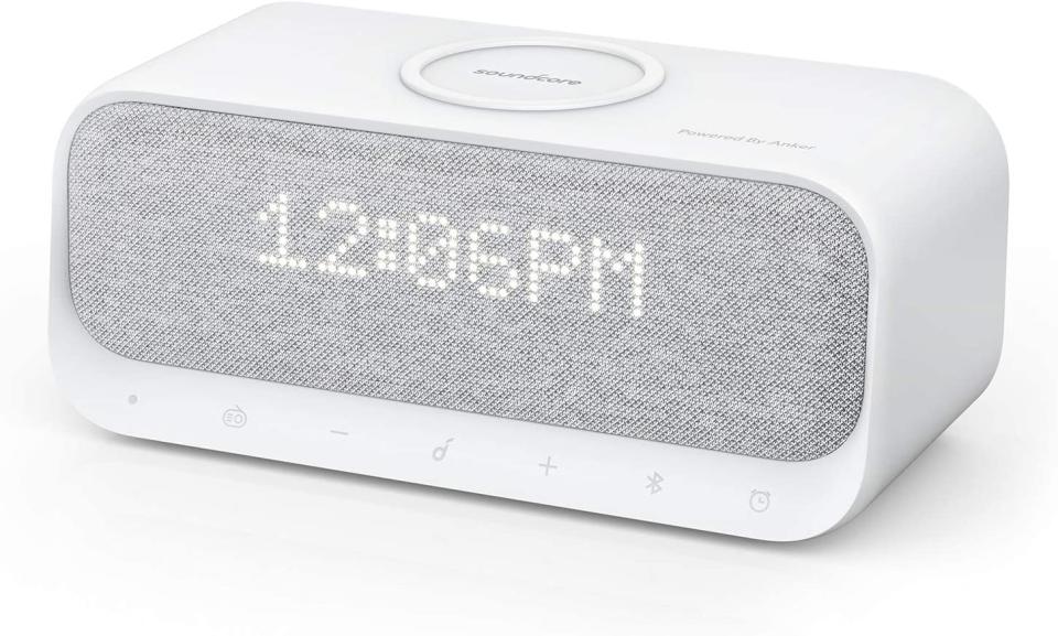 Soundcore's alarm clock features Bluetooth compatibility with a built-in white noise machine. Image via Amazon. 