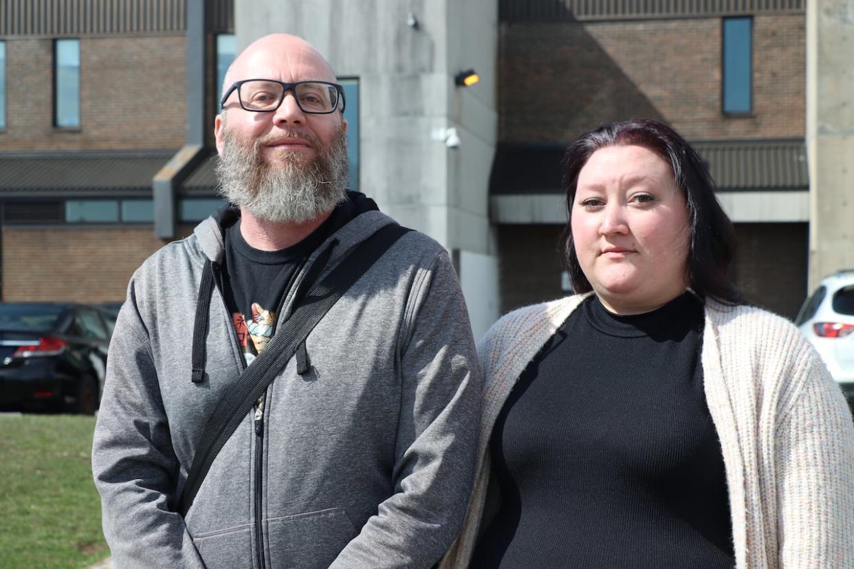 Guy McLean and Tiffany Cooper, West Island Career Centre students, say the payment delay has created financial hardship. (Matt D'Amours/CBC - image credit)