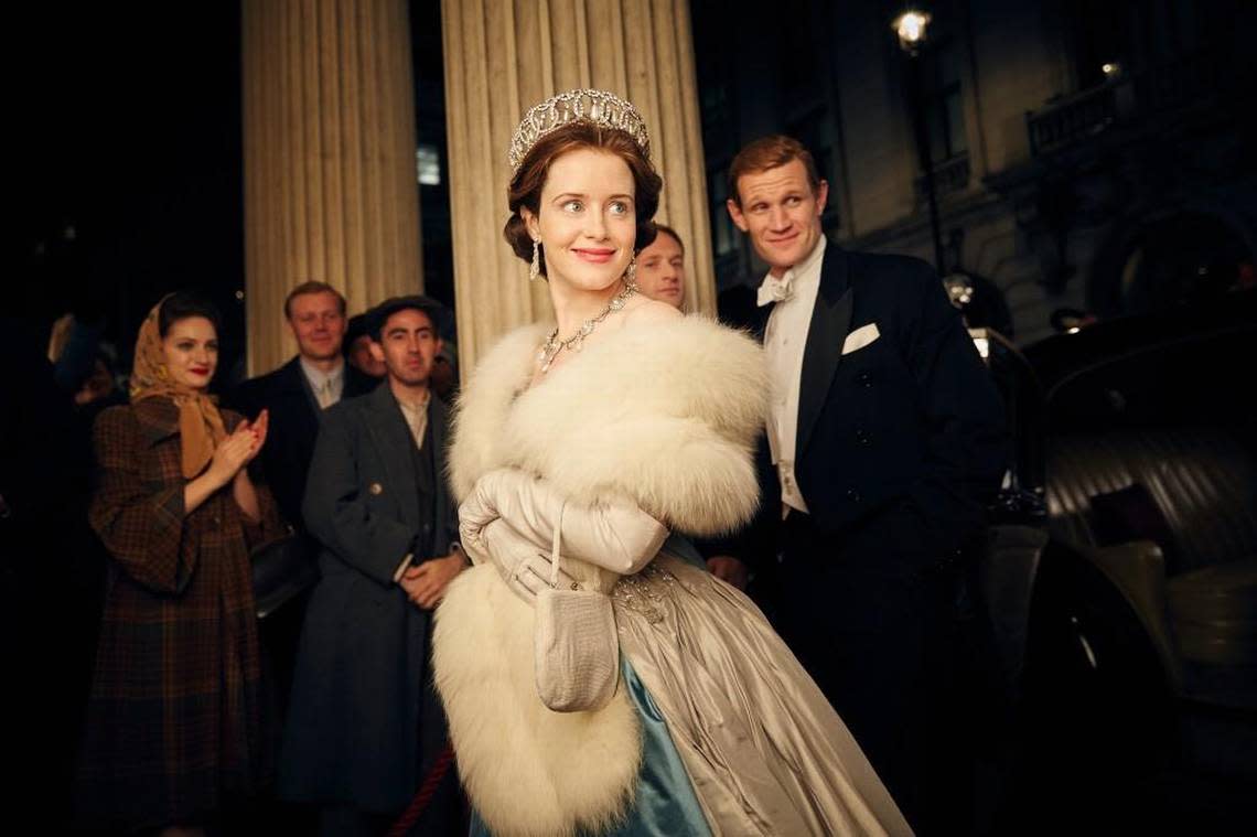 Claire Foy as Queen Elizabeth II and Matt Smith as Philip Mountbatten, Duke of Edinburgh, in Netflix’s “The Crown.”