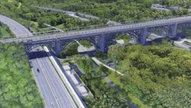 A rendering from Metrolinx shows the current plan for its layover site near the Prince Edward Viaduct. 