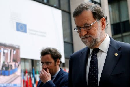 Spain's Prime Minister Mariano Rajoy leaves at the end of the second day of the EU Summit in Brussels, Belgium, June 29, 2016. REUTERS/Francois Lenoir