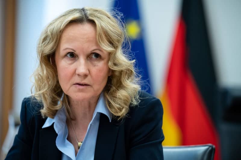 German Minister for the Environment, Nature Conservation, Nuclear Safety and Consumer Protection Steffi Lemke sits in her office in the ministry during an interview with the German press agency (dpa). Bernd von Jutrczenka/dpa