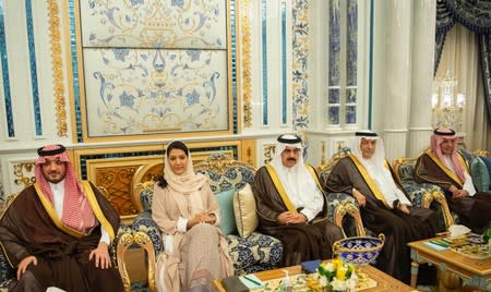 Saudi officials are seen during the visit of U.S. Secretary of State Mike Pompeo to Saudi Arabia's King Salman bin Abdulaziz at Al Salam Palace in Jeddah