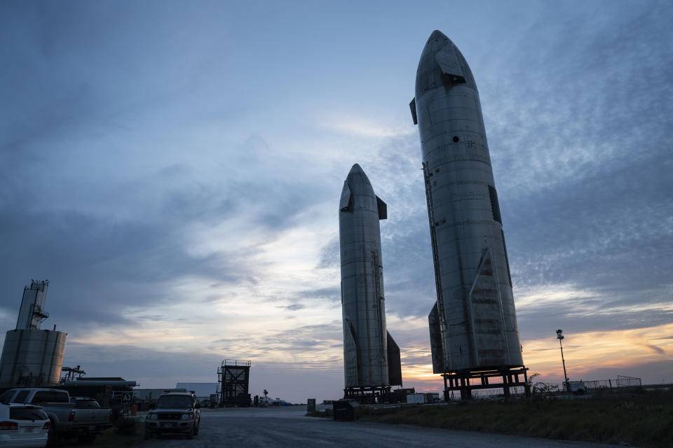 Image: Starship prototypes near Boca Chica Village in Brownsville, Texas on Dec. 5, 2021. (Verónica G. Cárdenas for NBC News)