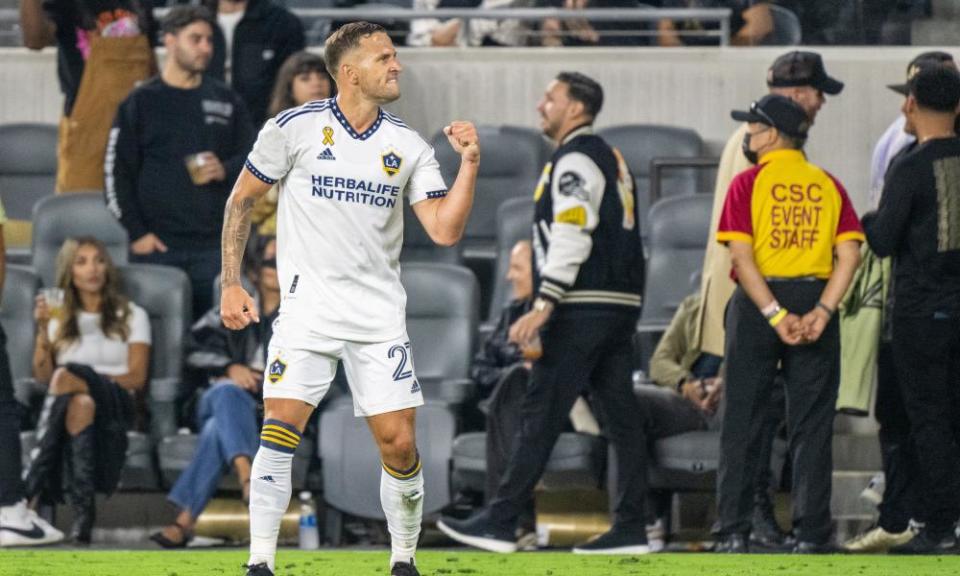 Billy Sharp celebrates a goal against Los Angeles FC