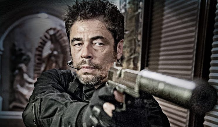 Benicio Del Toro gets some target practice - Credit: Lionsgate