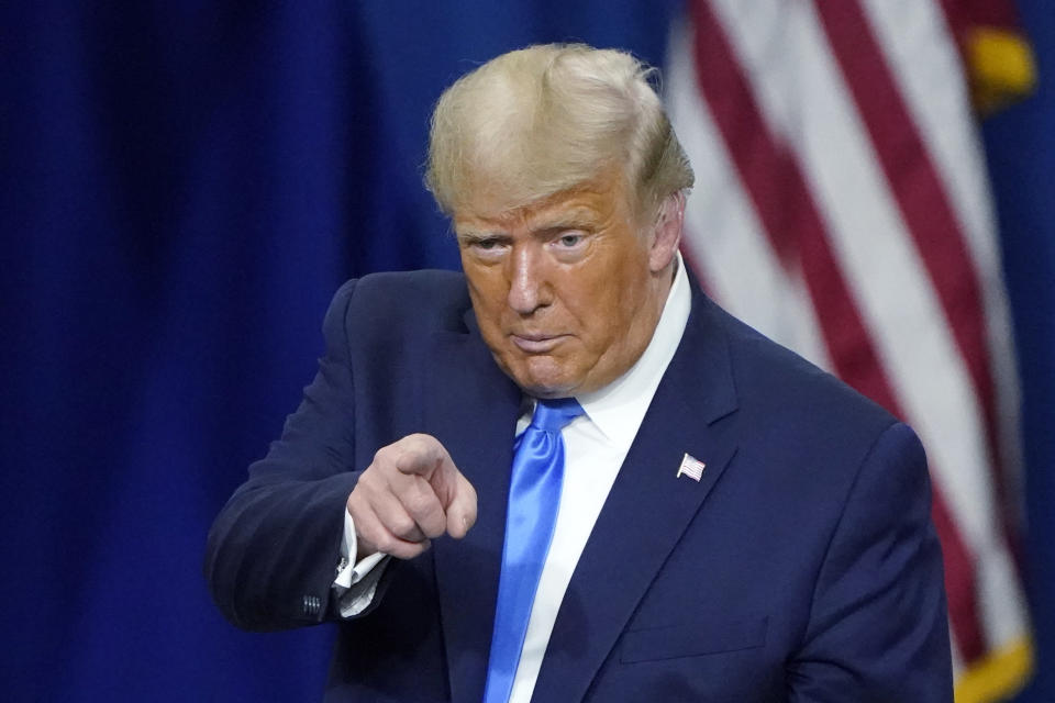 President Donald Trump attends an event on healthcare at Charlotte Douglas International Airport, Thursday, Sept. 24, 2020, in Charlotte, N.C. (AP Photo/Chris Carlson)