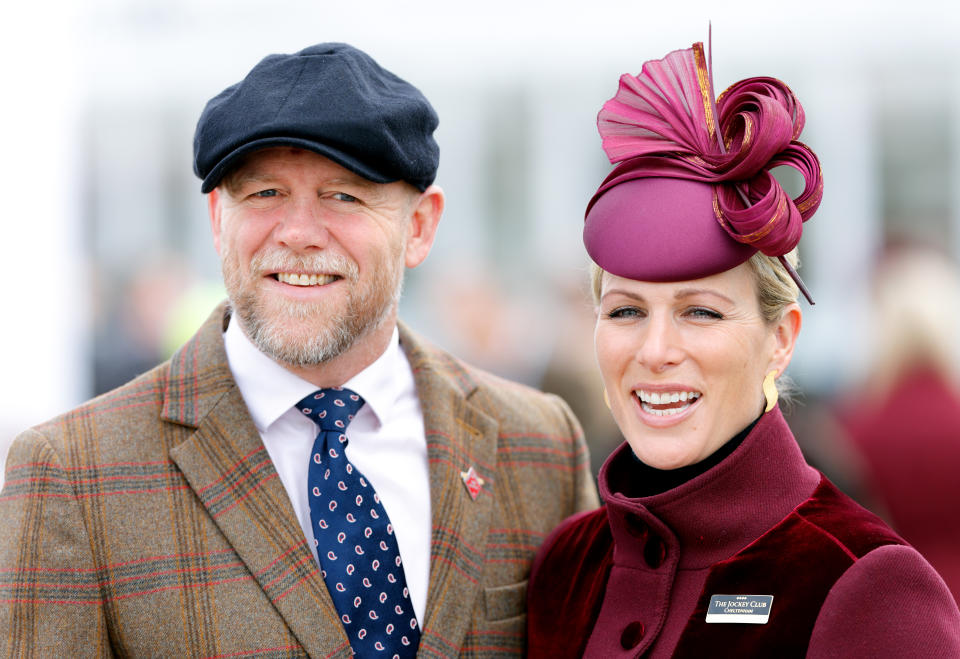 CHELTENHAM, UNITED KINGDOM - MARCH 15: (EMBARGOED FOR PUBLICATION IN UK NEWSPAPERS UNTIL 24 HOURS AFTER CREATE DATE AND TIME) Mike Tindall and Zara Tindall attend day 1 &#39;Champion Day&#39; of the Cheltenham Festival at Cheltenham Racecourse on March 15, 2022 in Cheltenham, England. (Photo by Max Mumby/Indigo/Getty Images)