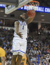 Duke's Zion Williamson dunks against North Dakota State during a first-round game in the NCAA men's college basketball tournament in Columbia, S.C. Friday, March 22, 2019. (AP Photo/Richard Shiro)