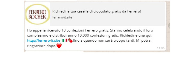 L’avviso pubblicato sul sito web di Ferrero.