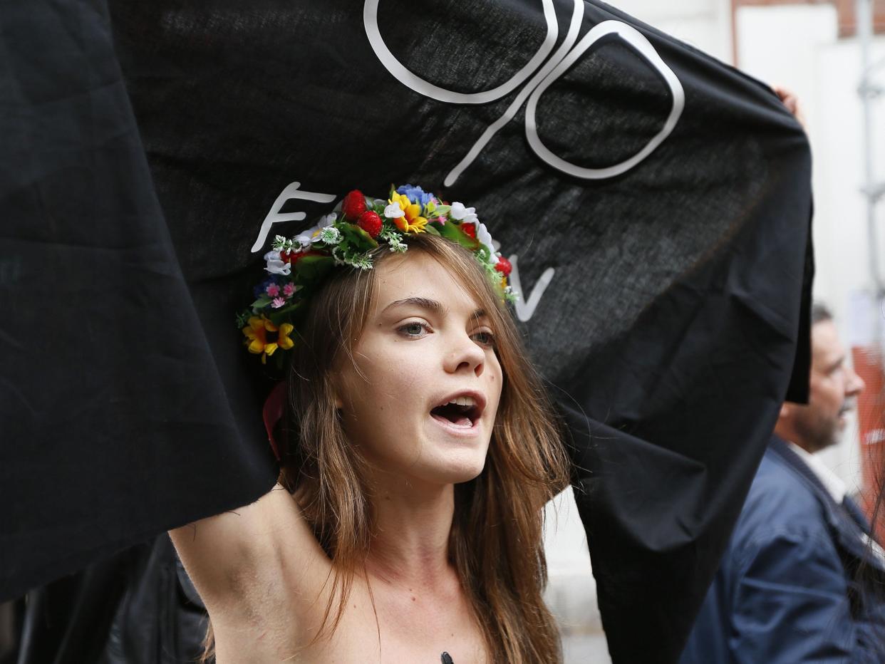 The Femen activist often led bare-breasted demonstrations, saying ‘naked bodies and politics: it’s an explosive combination’: AFP/Getty