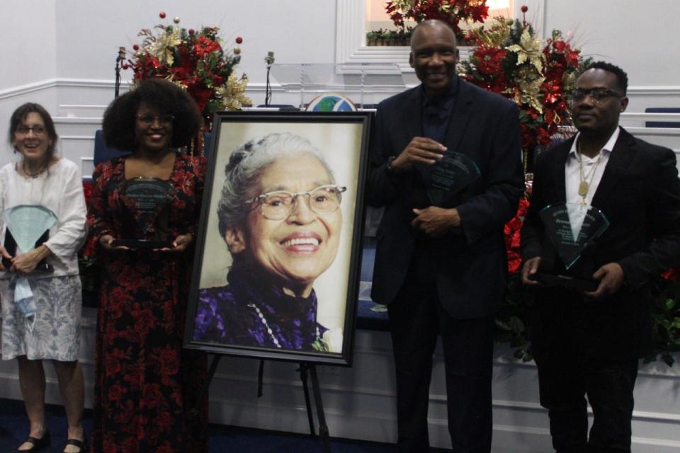 From left, Shelia Payne, Desmon Duncan-Walker, Tony Jones and Devondrick Slater were the honorees at the 2022 Rosa Parks Quiet Courage Committee Awards ceremony held Sunday at PASSAGE Family Church.