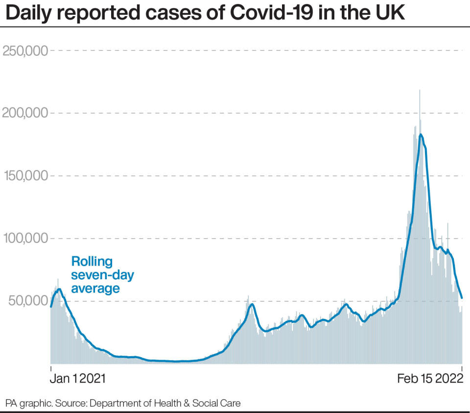 Daily confirmed cases of Covid-19 in the UK. (PA)