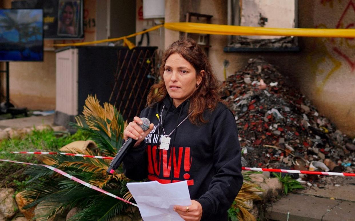 Amit Soussana, who was sexually assaulted by a Hamas guard. returns to her destroyed home at the Kibbutz Kfar Azza