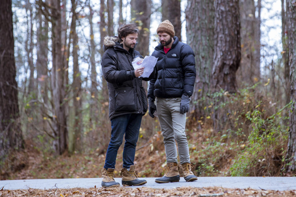 The Duffer Brothers on the <em>Stranger Things</em> Season 2 set. (Photo: Netflix)