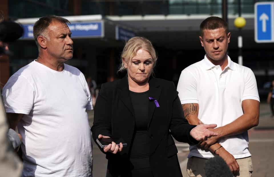 The parents of Archie Battersbee, Paul Battersbee and Hollie Dance, speak to the media outside the Royal London hospital in Whitechapel, east London (Yui Mok/PA) (PA Wire)