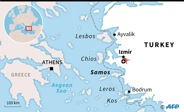 Map of western Turkey and the Greel islands, locating Izmir and Samos
