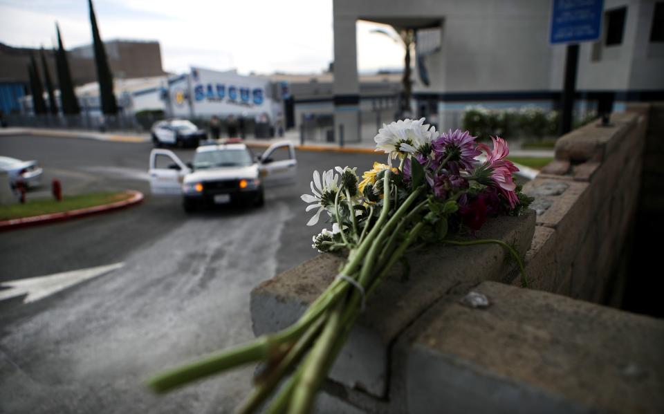 Saugus High School in Santa Clarita, California, the day after two students were shot and killed by a classmate on Nov. 14, 2019.