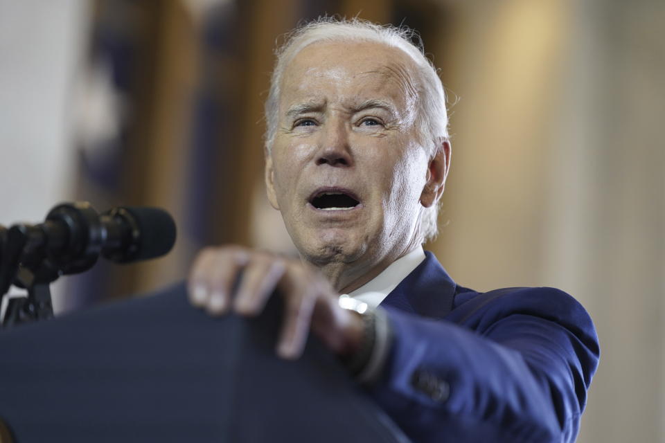 President Joe Biden delivers remarks on the economy, Wednesday, June 28, 2023, at the Old Post Office in Chicago. (AP Photo/Evan Vucci)