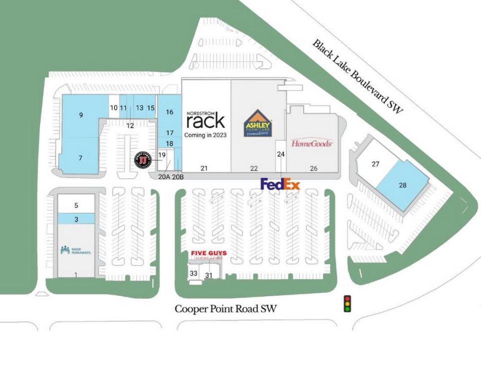 The Cooper Point Marketplace website also shows the location of the future Nordstrom Rack.