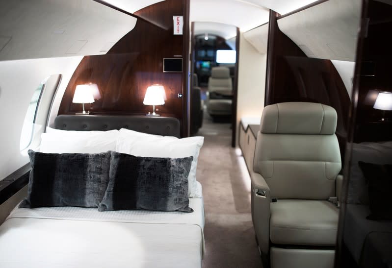 An interior view showing a bed in the cabin of Bombardier's Global 7500, the first business jet to have a queen-sized bed and hot shower, is shown during a media tour in Montreal