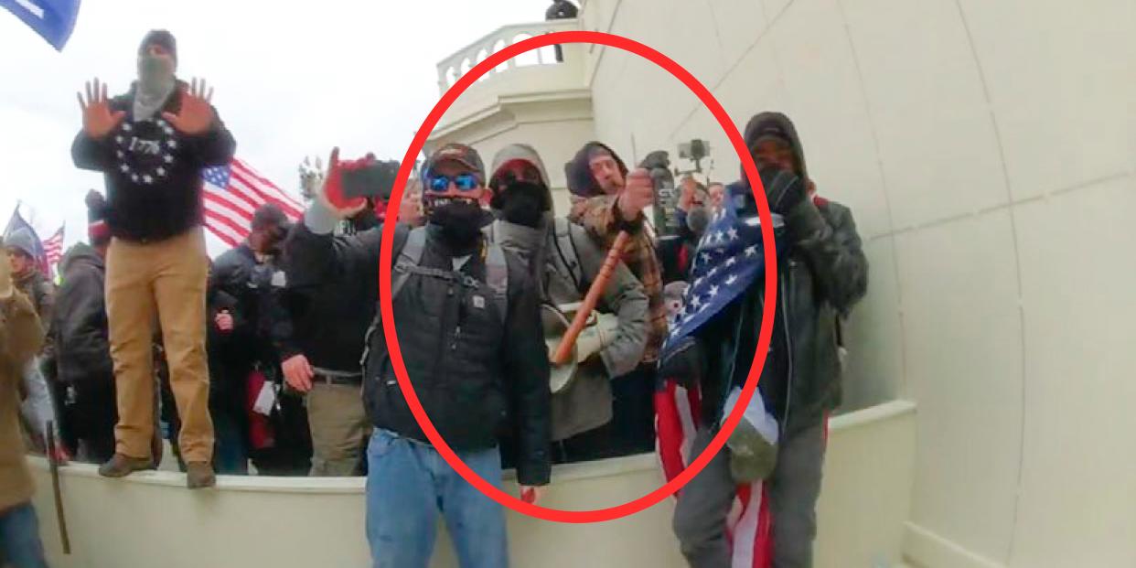 A photo of Peter Schwartz standing among other rioters outside the Capitol on Jan. 6.