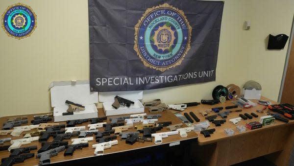 Seized during a raid on a Nanuet home on July 2, 2024: Two loaded and un-serialized semi-automatic handguns, three high-capacity magazines, five major components of a firearm, and a large quantity of un-serialized ghost gun parts were found.