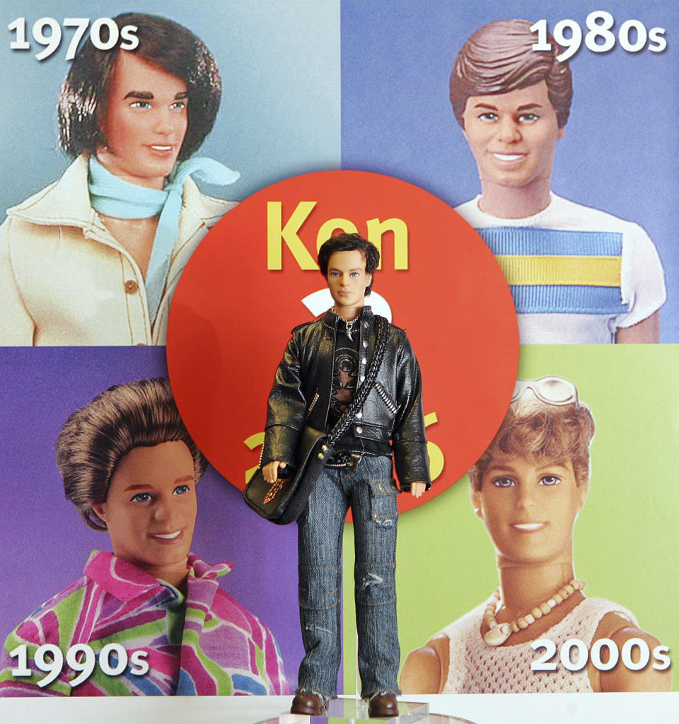File - Mattel's restyled Ken doll is introduced on Feb. 9, 2006, at the American International Toy Fair in New York. As reflected in Greta Gerwig's blockbuster movie 'Barbie', that tackles the legacy Mattel's famous doll, Barbie has always been more popular than Ken. (AP Photo/Dima Gavrysh, File)