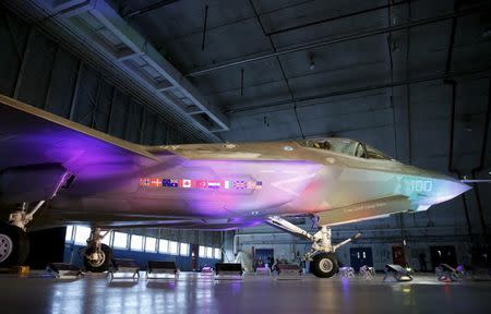 FILE PHOTO: A Lockheed Martin F-35 Lightning II fighter jet is seen in its hanger at Patuxent River Naval Air Station in Maryland October 28, 2015. REUTERS/Gary Cameron