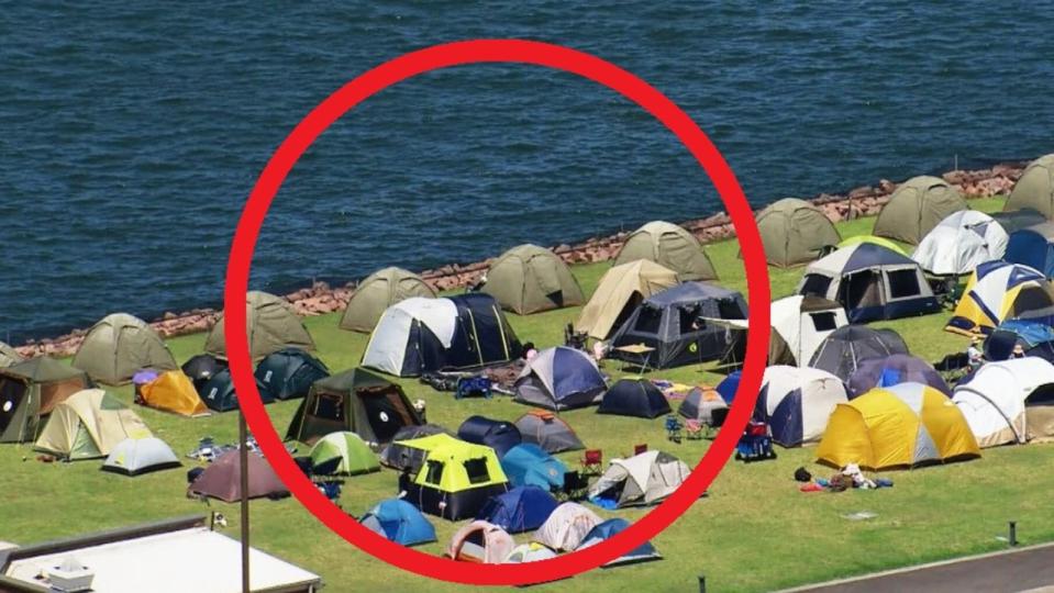 People were already camping on Cockatoo Island in Sydney on Saturday. Picture: Nine Newspapers