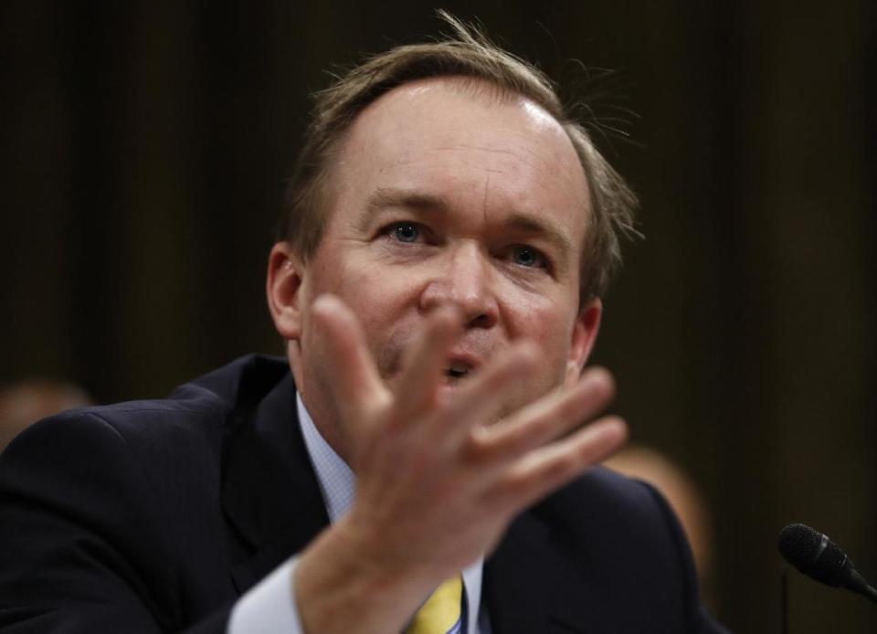 Budget Director-designate Rep. Mick Mulvaney, R-S.C. testifies on Capitol Hill in Washington, Tuesday, Jan. 24, 2017, at his confirmation hearing before the Senate Budget Committee. (AP Photo/Carolyn Kaster)