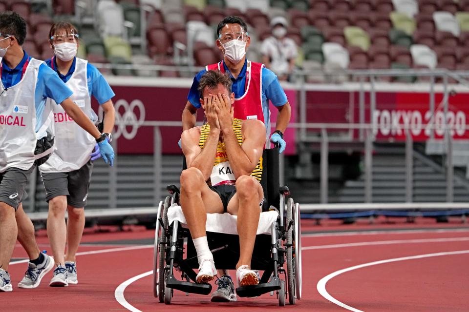 Niklas Kaul wurde mit einer Verletzung vom Platz gebracht (Bild: Kirby Lee/USA TODAY Sports via REUTERS)