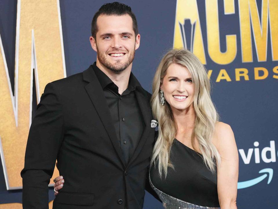 <p>Jeff Kravitz/FilmMagic</p> Derek Carr and Heather Carr at the 57th Academy of Country Music Awards.