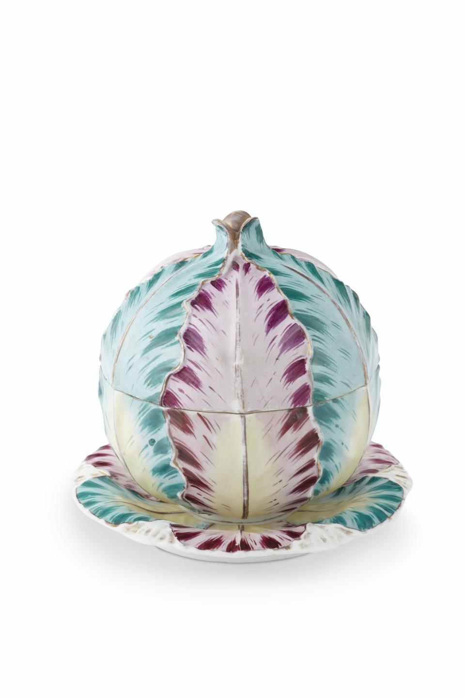 A Jacob Petit porcelain cabbage tureen from the mid-19th century