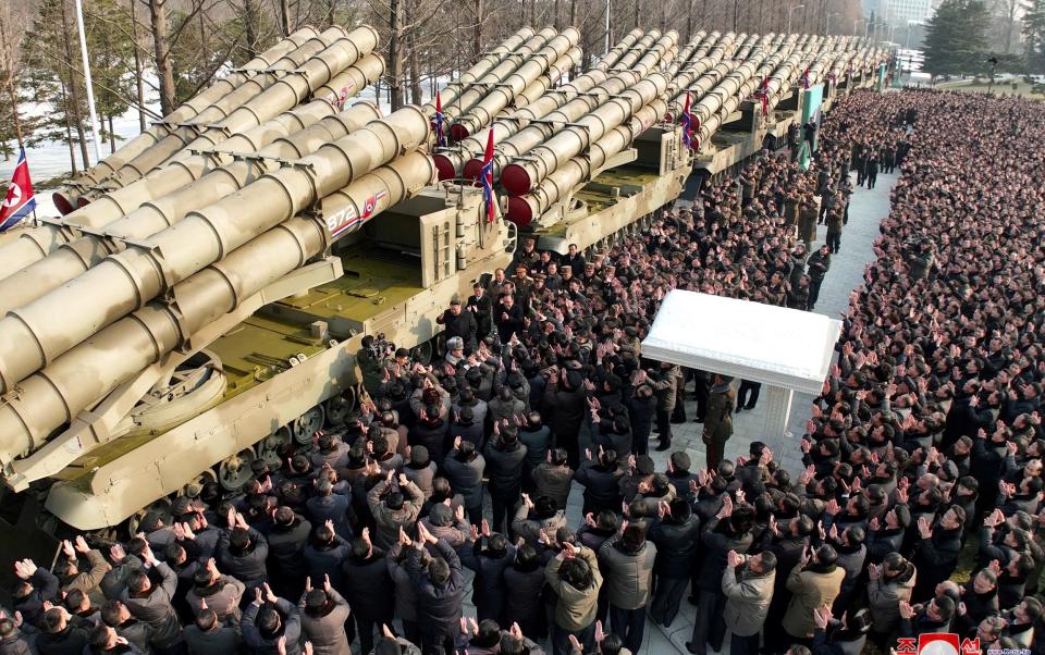 Weapons are paraded in Pyongyang, North Korea, on New Year’s Day - KCNA/via Reuters