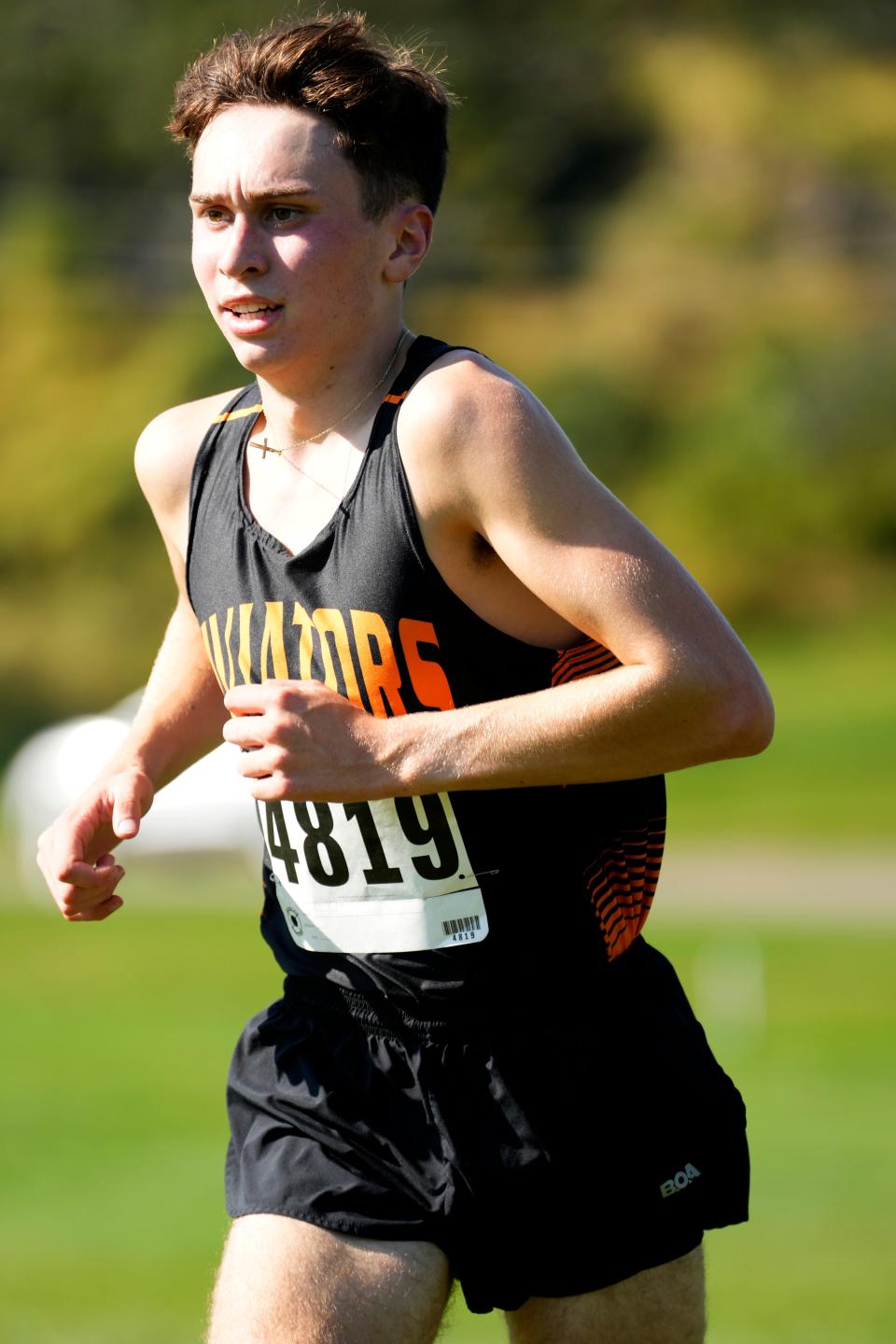 Aidan Morrow, of Hasbrouck Heights, is shown just before finishing the Meadowlands Boys NJIC Divisional Championship, in first place with a time of 17:00, Wednesday, October 4, 2023.