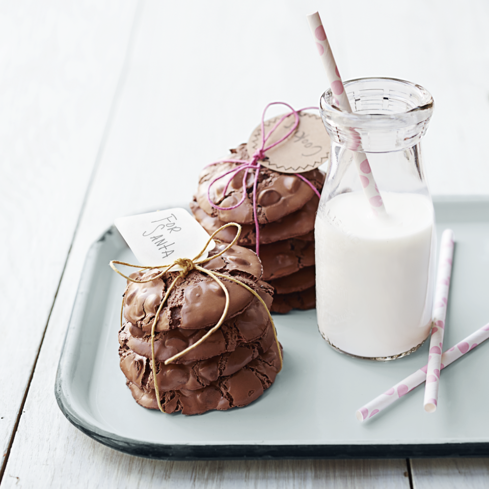 chocolate volcano cookies with a side of milk