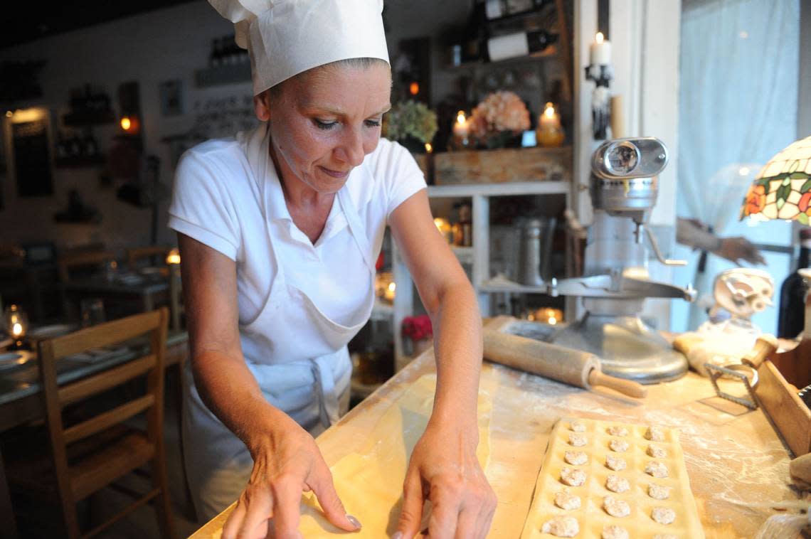 A chef stuffs pasta at Pane & Vino in Miami Beach.