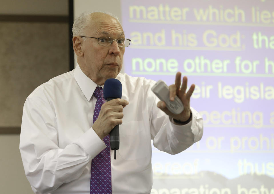 Rafael Cruz speaks during a tea party gathering Friday, Jan. 10, 2014, in Madisonville, Texas. The father of U.S. Senator Ted Cruz has turned some heads by calling for sending Barack Obama “back to Kenya” and dismissing the president as an “outright Marxist” out to “destroy all concept of God.” (AP Photo/Pat Sullivan)