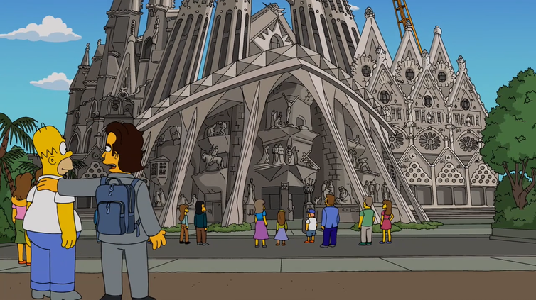 <span class="caption">When Homer Simpson visits the Sagrada Familia in a 2013 episode of The Simpsons, the façades depicted are not those built by Gaudí, but the ones that better fit within the architect’s myth.</span>