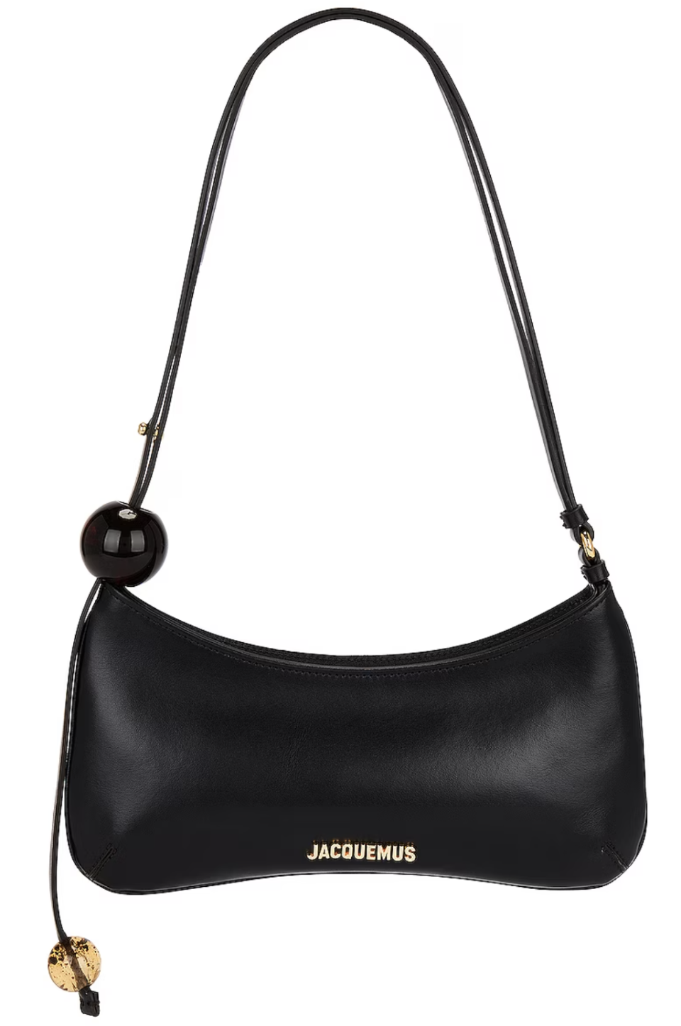 black shoulder purse with brand's logo in gold