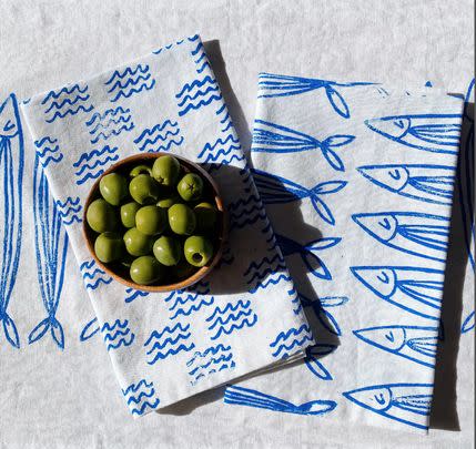 A set of block printed table linens