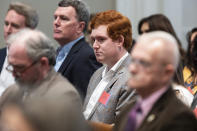 Buster Murdaugh listens to his father Alex Murdaugh's double murder trial at the Colleton County Courthouse on Tuesday, Feb. 7, 2023, in Walterboro, S.C. The 54-year-old attorney is standing trial on two counts of murder in the shootings of his wife and son at their Colleton County home and hunting lodge on June 7, 2021. (Joshua Boucher/The State via AP, Pool)